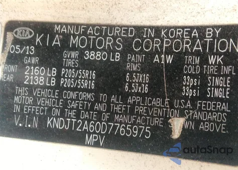 2013 Kia Soul + from USA, damaged, VIN KNDJT2A60D7765975